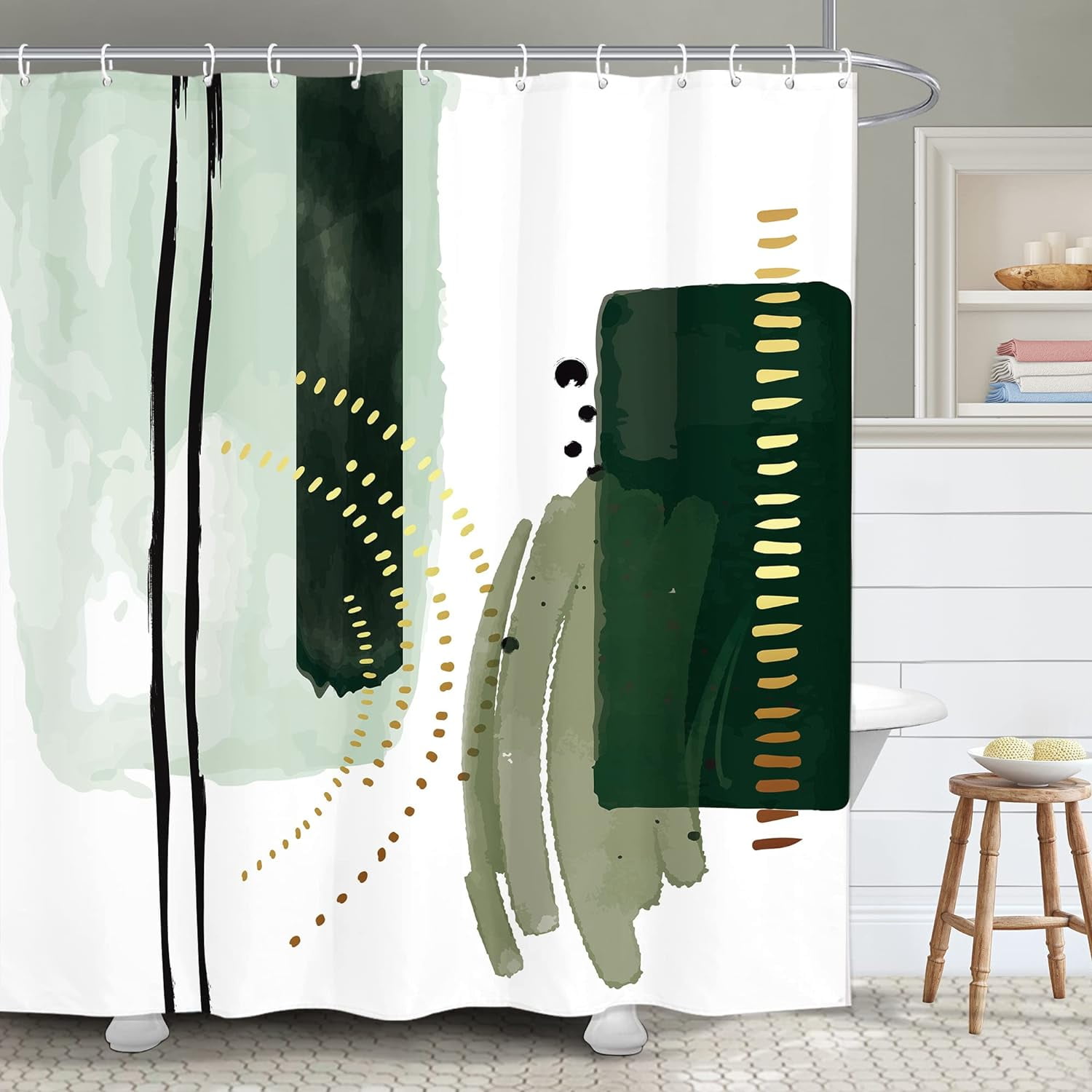 Green Modern Abstract Bathroom Shower Curtain 71W by 71H Inch Mid ...