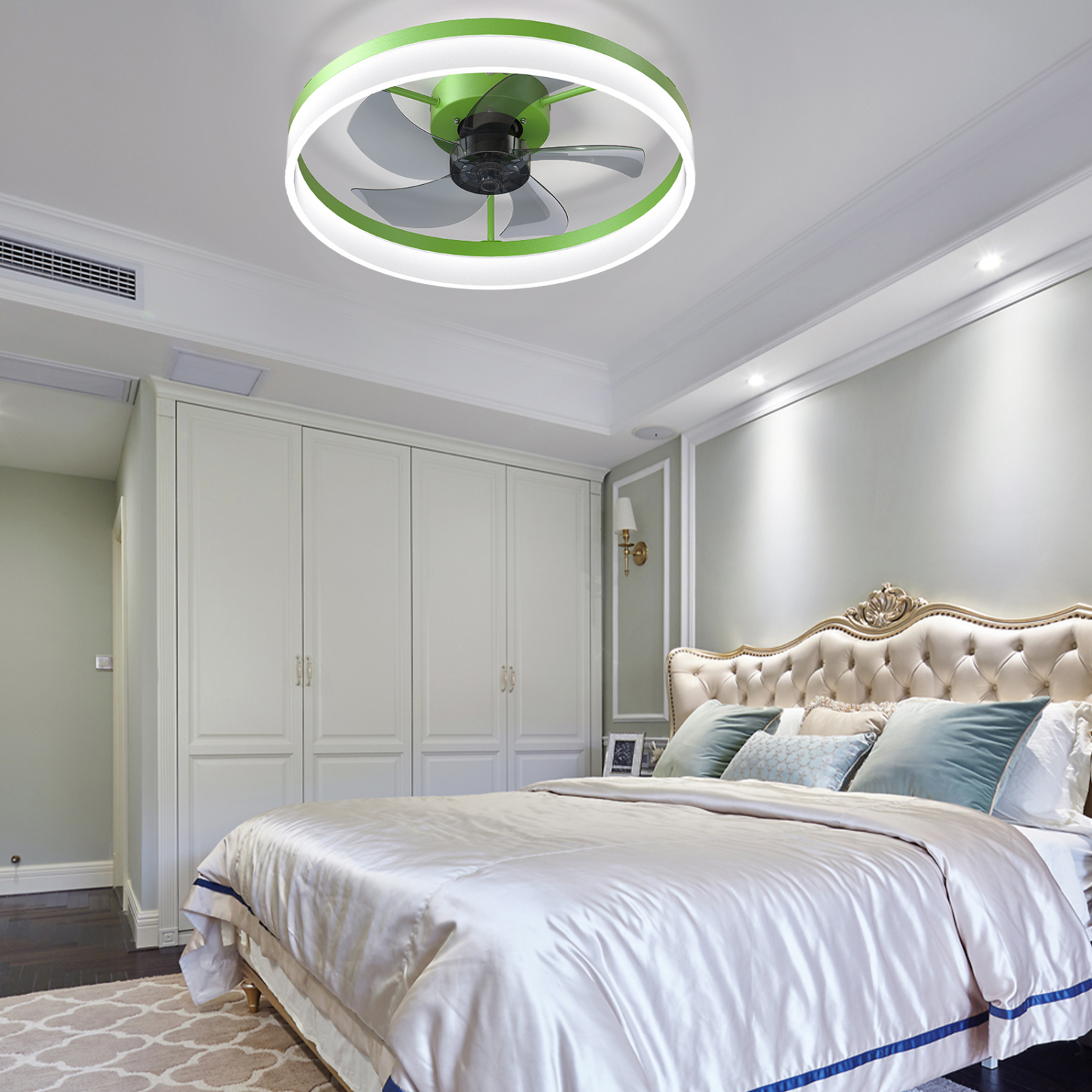 Green Modern Ceiling Fans with Dimmable LED Lights for Embedded
