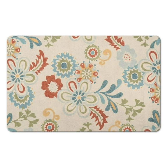 Green Modern Floral Washable Carpet - 20x32 Inch Non-Slip Rug for Bedroom, Bathroom, Entryway and Laundry Room - Distressed Small Accent Area Rug