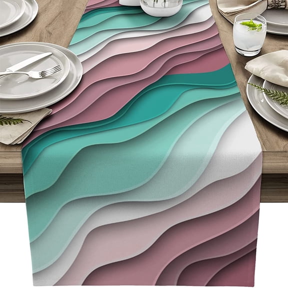 Green Modern Geometric Dining Table Runners Abstract Beach Decor for Parties Banquet Kitchen Dining Room Decoration 13" x 72"