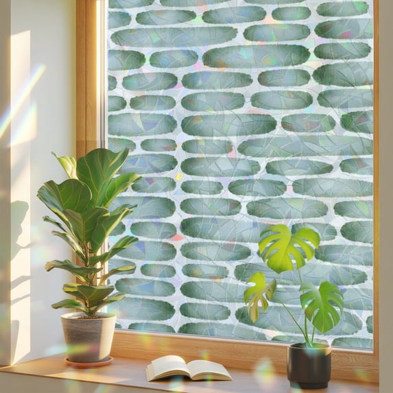 Green Modern Window Privacy Film Rainbow Static Cling Stain Glass ...