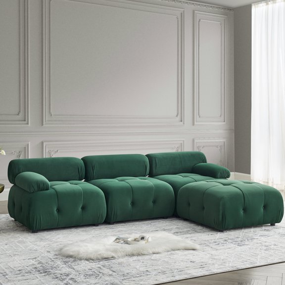 Green Modular Sectional Couch / Soft Sponge Seats & Durable Structure / Office Break Rooms