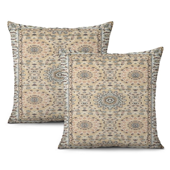 Green Monaco Rug Persian Carpet 16x16 inch Boho Pillow Cases - Soft Cotton, Set of 2
