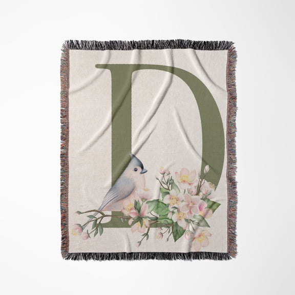 Green Monogram Initial D Pretty Floral And Bird, Woven Blanket