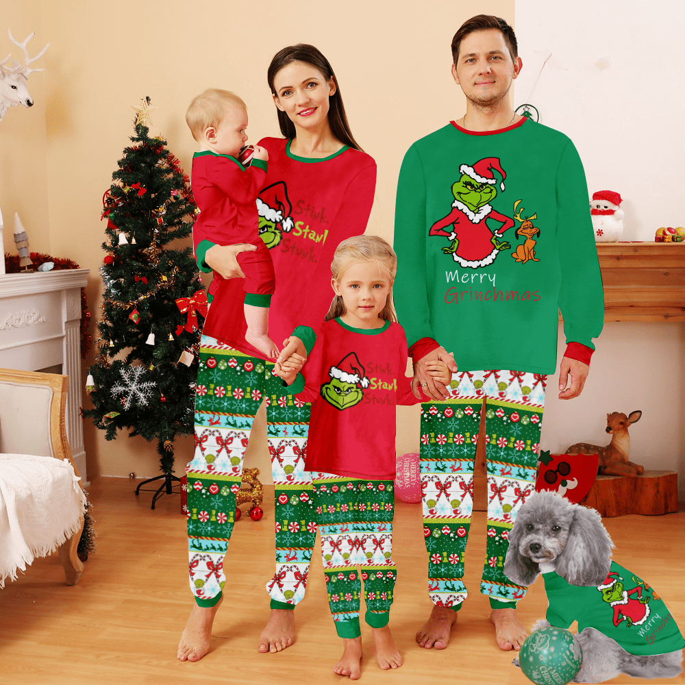 Green Monster Christmas Family Christmas Pajamas Set Cute Xmas Pjs for Christmas Pajamas Set