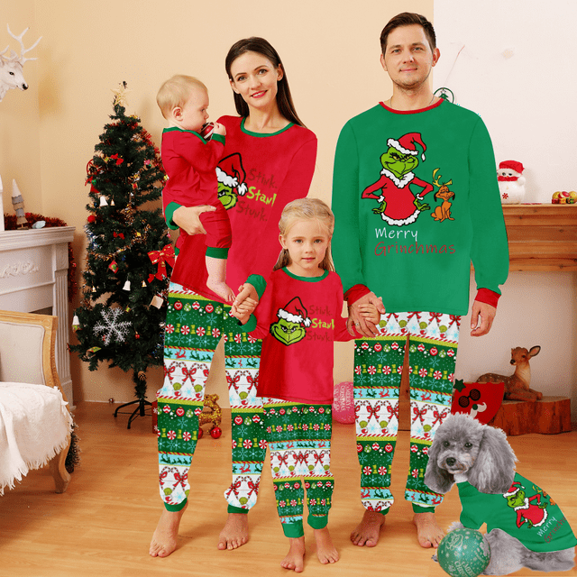 Green Monster Christmas Family Christmas Pajamas Set Cute Xmas Pjs for Adults and Kids