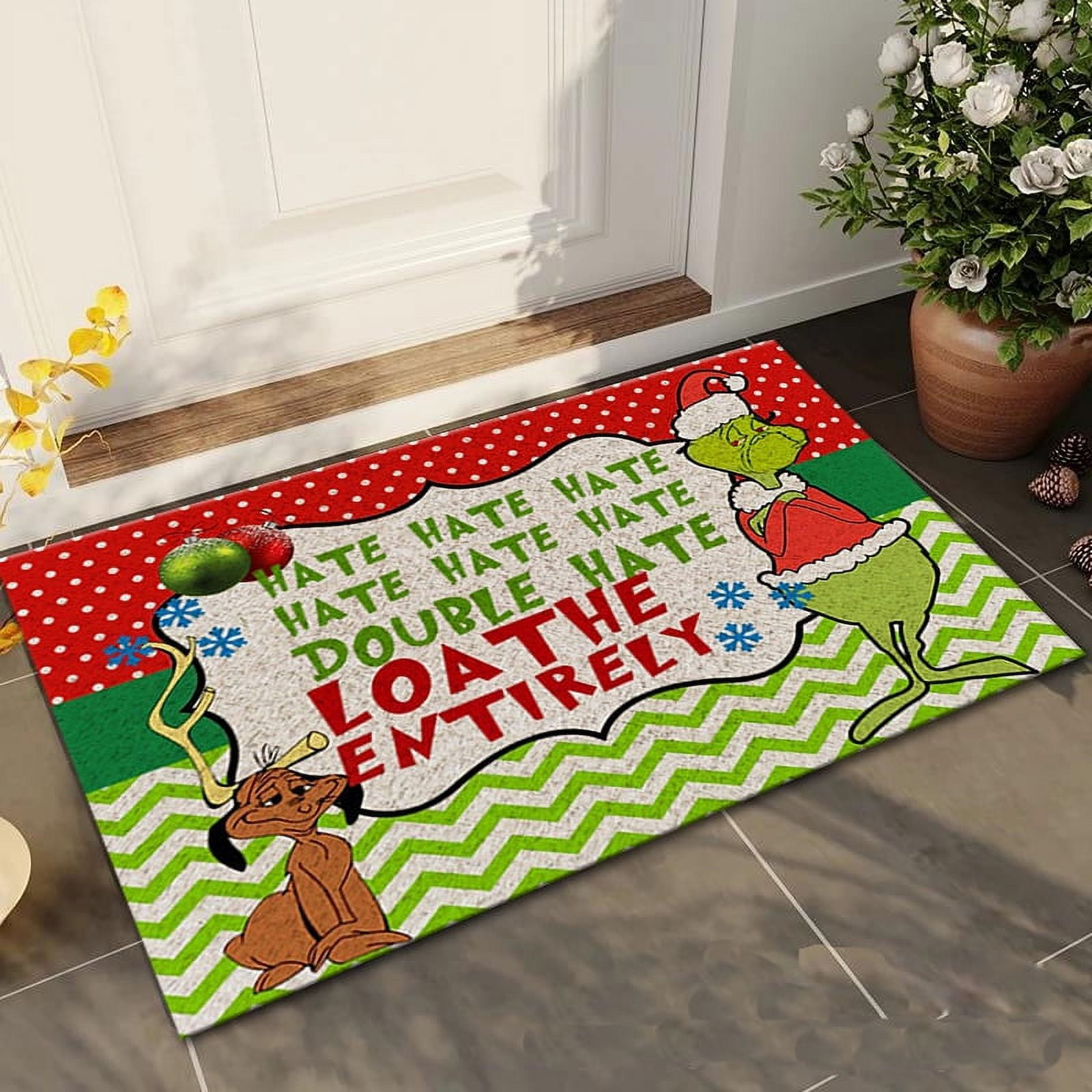 Green Monster Grinch Christmas Decorations, Door Mat Indoor