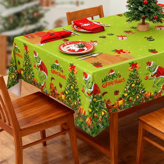 Green Monster Tablecloth, Christmas Plastic Tablecloth, Disposable Holiday Table Cover for Kitchen Dining Party, PE Material
