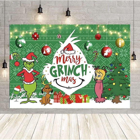 Green Monster-Themed Party Backdrop, 60x40 Inch Green Monster Backdrop, Christmas-Themed Photography Backdrop, Suitable for Christmas Parties