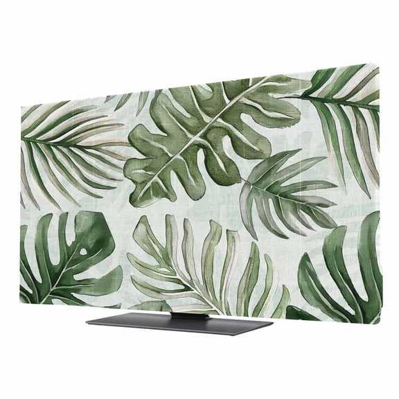 Green Monstera Deliciosa TV Cover for 50 Inch Screen, Stretch Fabric Dustproof TV Display Protector, Summer Botanical Tropical Elastic Slipcover Monitor Cover for Indoor Desktop Computer 43.6"x24.5"