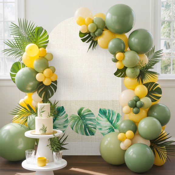 Green Monstera Leaves Arch Backdrop Cover, 4FT, Tropical Botanical Country Summer Spandex Arch Covers Double-Sided Backdrop for Wedding Birthday Party Photo Background Decoration
