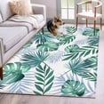 thumbnail image 1 of Green Monstera Leaves Area Rugs 2.7'x5', Small Throw Rugs for Kitchen Bedroom, Tropical Blue Palm Leaf Botanical Summer Indoor Outdoor Rug Non-Slip Low Pile Carpet Runner Reversible Floor Mats, 1 of 8