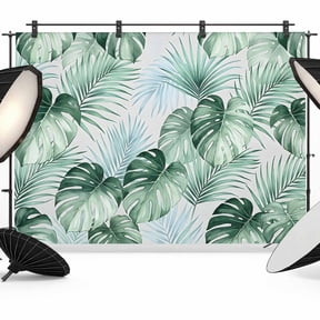 Green Monstera Leaves Backdrops for Photography, Mint Palm Fronds Ferns Tropical Foliage Plant Fabric Photo Background Sturdy Studio Props for Photo Studio, Video Recording, Booth & Photoshoot 7x5ft