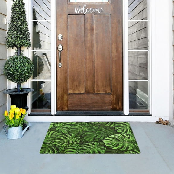 Green Monstera Leaves Doormats Welcome Mats Gate Pads Entryway Outdoor 32" x 20"