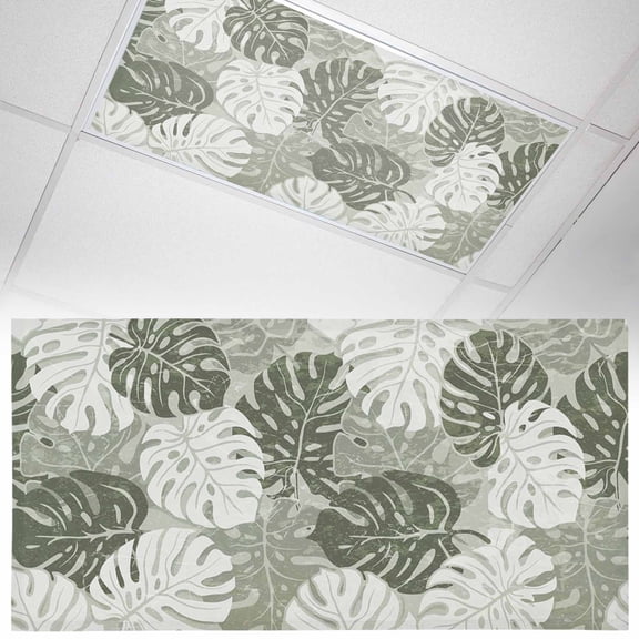 Green Monstera Leaves Fluorescent Light Covers Botanical Summer Tropical Plant Retro Magnetic Light Filters Ceiling Lighting Panel Shade for Classroom Office Home 2 x 4 ft, 1 Pack