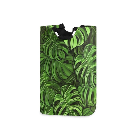 Green Monstera Leaves Laundry Basket with Handles Foldable Laundry Hamper Freestanding Washing Bin 50L
