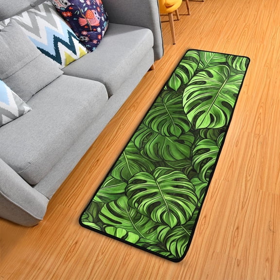 Green Monstera Leaves Long Floor Mat Runner Rug Area Mat Noise Reduction Water Absorbent Non-Slip 72" x 24"