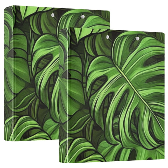 Green Monstera Leaves Round Ring Binder 3 Rings 1.5" Capacity File Storage for A4 Size 1 Pack