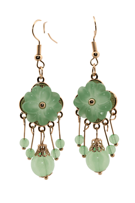 Green Moonstone 4 Leaf Clover Gold Stud Earrings 038