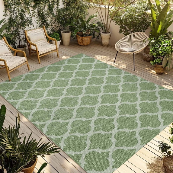 Green Moroccan Outdoor Rug 3x5 Ft - Reversible Patio Rug Outdoor Camping Rugs, Morocco Boho Ethnic Abstract Geometric Washable Indoor Outdoor Area Rugs, Non-Slip Outdoor Carpet Runner for Deck/Porch