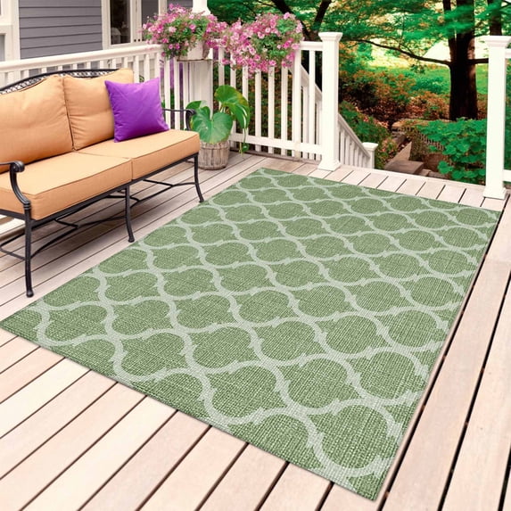 Green Moroccan Outdoor Rug 5x7 Ft, Non Slip Washable Area Rug, Morocco Boho Ethnic Abstract Geometric Patio Rugs Carpet Runner, Large Floor Mat for Indoor/Outdoor Deck Porch Camping