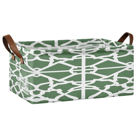 Green Moroccan Stripe Open Home Storage Bins Foldable Metal Frame Shelf Baskets 16.9x11.4x7.7in Water-Resistant