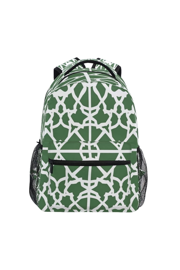 Green Moroccan Stripe Stylish Large Backpack 15L Self-Standing Durable Twill for School, Office and Travel Use
