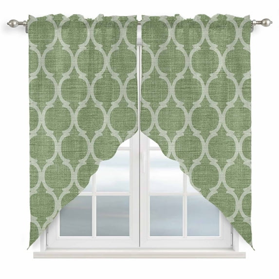 Green Moroccan Swag Valances for Windows, Kitchen Window Curtains Over Sink, Morocco Boho Ethnic Abstract Geometric Window Treatment Curtains for Living Room/Bedroom Curtains 2 Panel Sets 36"x45"