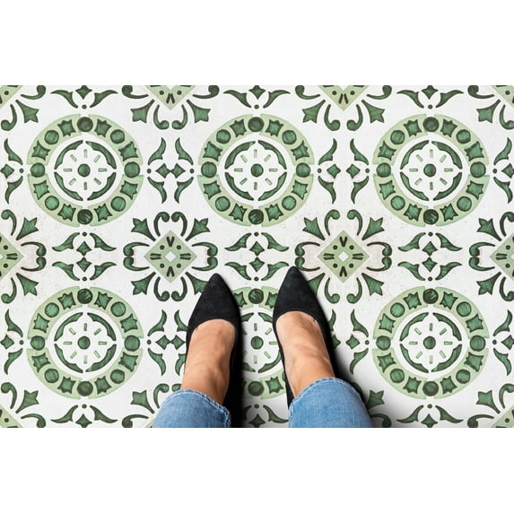 Green Morocco 12”x12” Peel ‘N’ Stick Self Adhesive Vinyl Floor Tiles for Bathroom