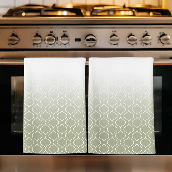 Green Morocco Kitchen Towels Set of 1, Abstract Geometric Modern Plaid Absorbent Dish Towels for Kitchen, Microfiber Hand Towel, Quick Drying Tea Towel for Cleaning Decorative Dishcloths