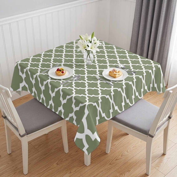 Green Morocco Table Cloth Waterproof Tablecloths, Boho Farmhouse Abstract Geometric Simple Tablecloth Dining Table Cover for Kitchen Party Tabletop Outdoor, Square Tablecloth 54x54 Inch