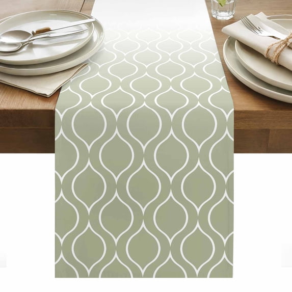 Green Morocco Table Runner - 48 Inch Long, Kitchen Dining Table Runner Dresser Scarves, Abstract Geometric Modern Plaid Farmhouse Decor for Coffee Tables Wedding Party Banquet