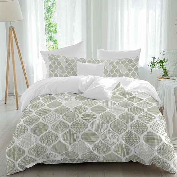 Green Morocco Textures Queen Size Comforter Set, Striped Plaid Watercolors Abstract Bedding for All Seasons, 4 Pcs Bed Set, 1Quiltcover (90"x92") ,1Sheet(94"x116"), 2Pillowcases (30"x20")