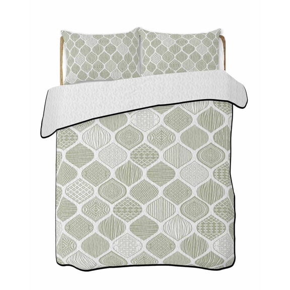 Green Morocco Textures Quilts Bedding Set King Size Striped Plaid Watercolors Abstract Lightweight Quilted Bedspread 3 Piece Bed Quilt with 2 Pillow Shams All Season for Bedroom 90" x 96"