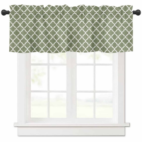 Green Morocco Valances for Windows Farmhouse Kitchen Curtains Valances Rod Pocket Valance Curtains for Kitchen Windows Boho Farmhouse Abstract Geometric Simple Window Valances for Bathroom 42"x12"