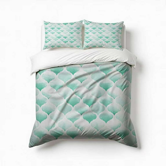 Green Morocco Watercolor Modern Geometric Art Bedding Set 3 Pcs Soft Microfiber Quilt Cover For Bedroom Decor, Comforter Cover With 2 Pillowcase