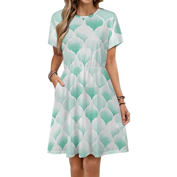 Green Morocco Watercolor Modern Geometric Art Women's Dress Short Sleeve Summer Sundress Summer Women Clothes