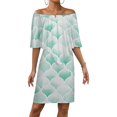 thumbnail image 1 of Green Morocco Watercolor Modern Geometric Art Women's Off The Shoulder Ruffles Summer Wedding Guest Loose Casual Party Beach Dress, 1 of 9