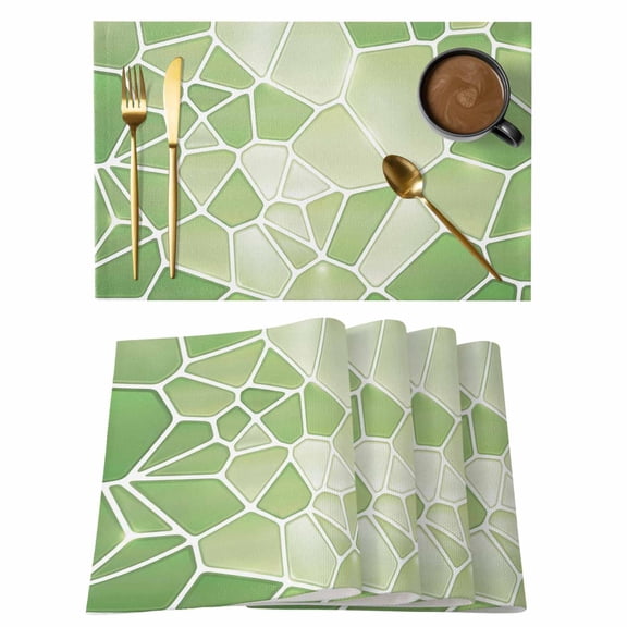 Green Mosaic Placemats Set of 2, Modern Abstract Crimson Tiles Geometric Art Non-Slip Place Mats Washable Table Mats for Kitchen Dining Table Decorations Indoor/Outdoor