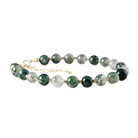 Green Moss Agate 8mm Round Shape Smooth Cut Beads 7 inch Adjustable Gold Plated Clasp Bracelet for men, women, unisex. Link Chain Stacking Bracelet.|LINK_03519