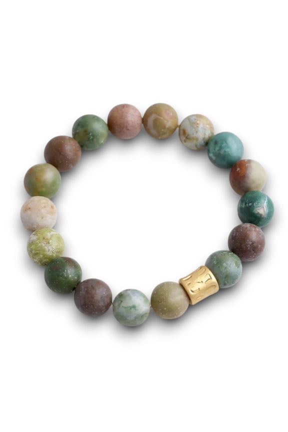 Green Moss Agate Genuine Semi Precious Beaded Stretch Bracelet 12mm Natural Gemstone Jewelry