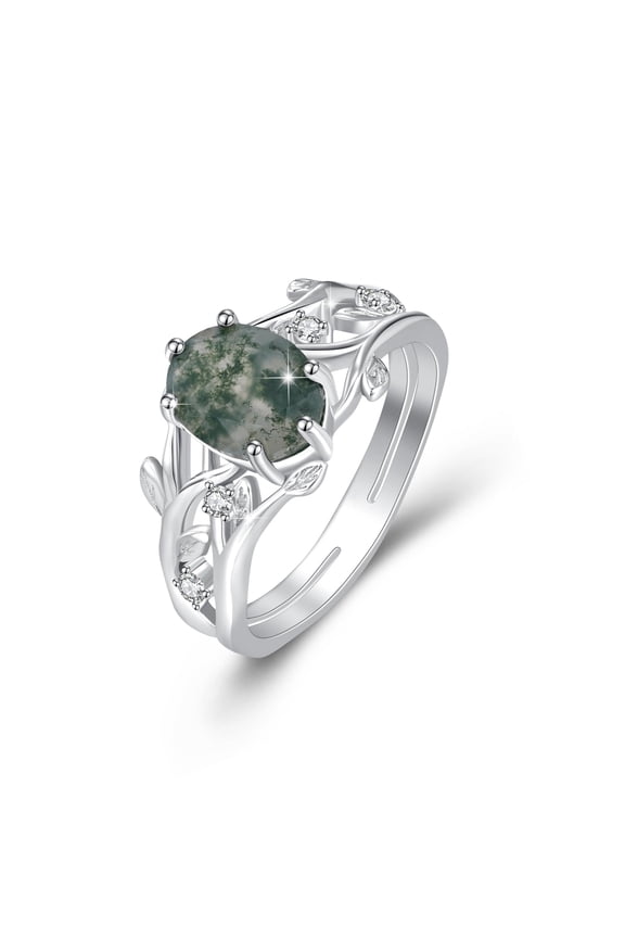 Green Moss Agate Ring for Women S925 Sterling Silver Unique Wedding Moss Agate Engagement Ring Promise Jewelry Thanksgiving Anniversary