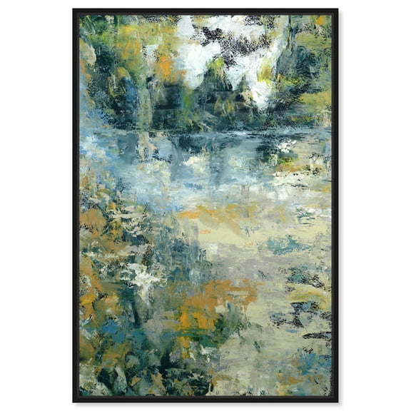 Green Moss Monet Garden Green Abstract Canvas Wall Art by Art Remedy, Black Floater Frame, 10"x15"