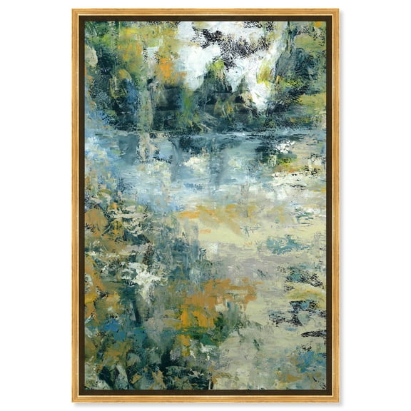 Green Moss Monet Garden Green Abstract Canvas Wall Art by Art Remedy, Gold Floater Frame, 24"x36"