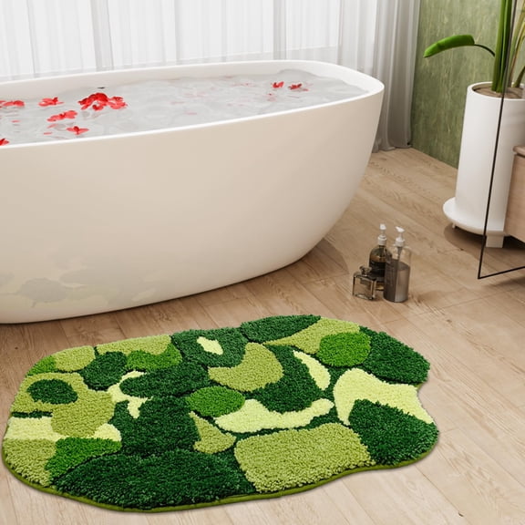 Green Moss Rug Bathroom Decor, Cute Fun Small Bath Mat Microfiber Non Slip, Absorbent Washable Extra Thick Soft Bathroom Rugs for Floor,Shower (20x32 inch)