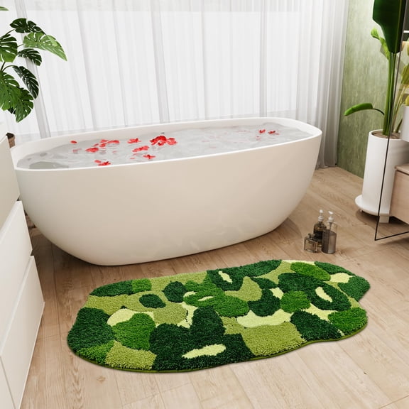 Green Moss Rug Bathroom Decor, Cute Fun Small Bath Mat Microfiber Non Slip, Absorbent Washable Extra Thick Soft Bathroom Rugs for Floor,Shower (20x32 inch)