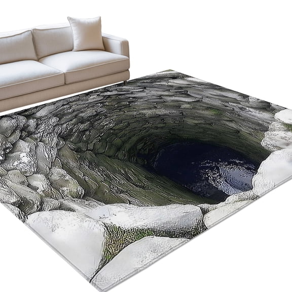 Green Mossy Stone Well Area Rugs 6x9ft Rustic Realistic Nature Industrial Floor Rug&nbsp;Non Slip Low Pile Ultra Soft Throw Carpet for Entryway Indoor Entrance Kitchen Bathroom