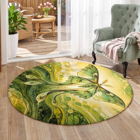 Green Moth Area Rug 3', Non-Slip Washable Round Indoor rug Carpet for ...