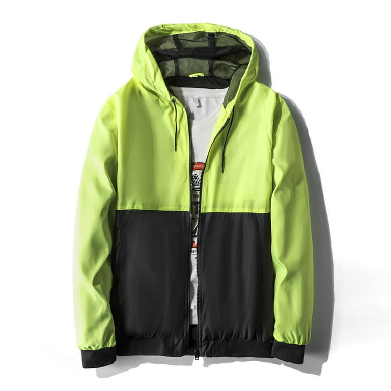 オリジナル Green Hooded Stitching Loose Autumn Mens Jacket Motorcycle Clothing