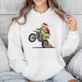 thumbnail image 1 of Green Motorcycle Rider Festive Holiday Retro Bold Graphic Hoodie Shirt, up to size 5XL, 1 of 2
